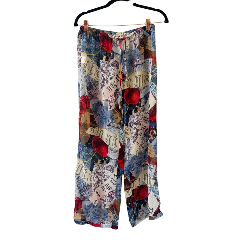 I.AM.GIA Vintage Graphic Print Pants Womens S Sheer Edgy Novelty Festival